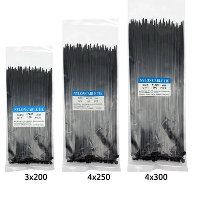 300pcs Three mode Self-Locking Plastic Nylon Wire Cable Zip Ties Black Cable Ties Fasten Loop Cable Various specifications - 