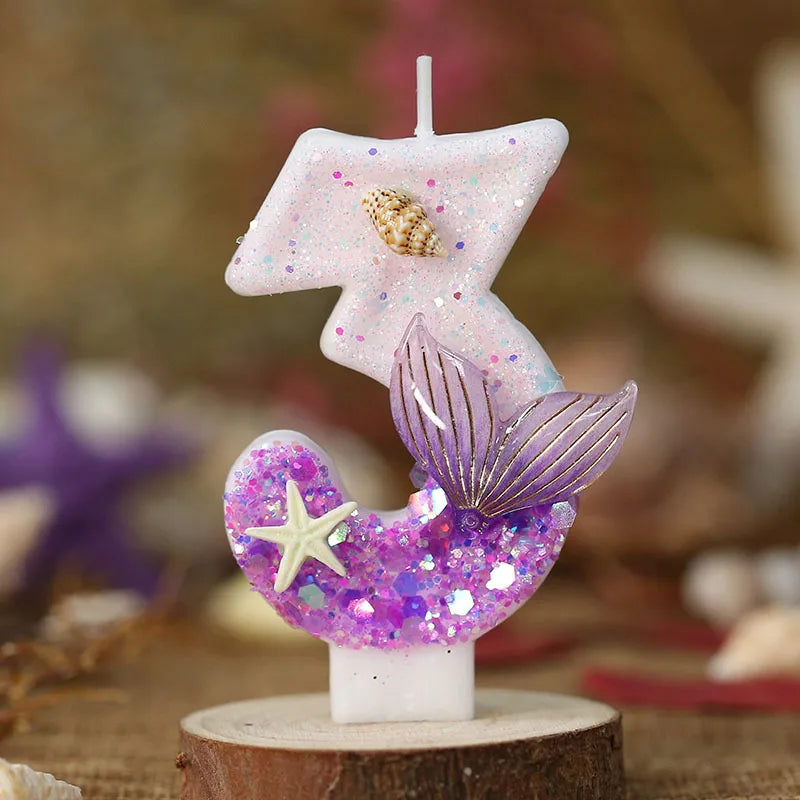 Mermaid Tail Birthday Candles with Starfish, Number Candles, Creative Cake Decorations for Birthday Party, DIY Party Decorati