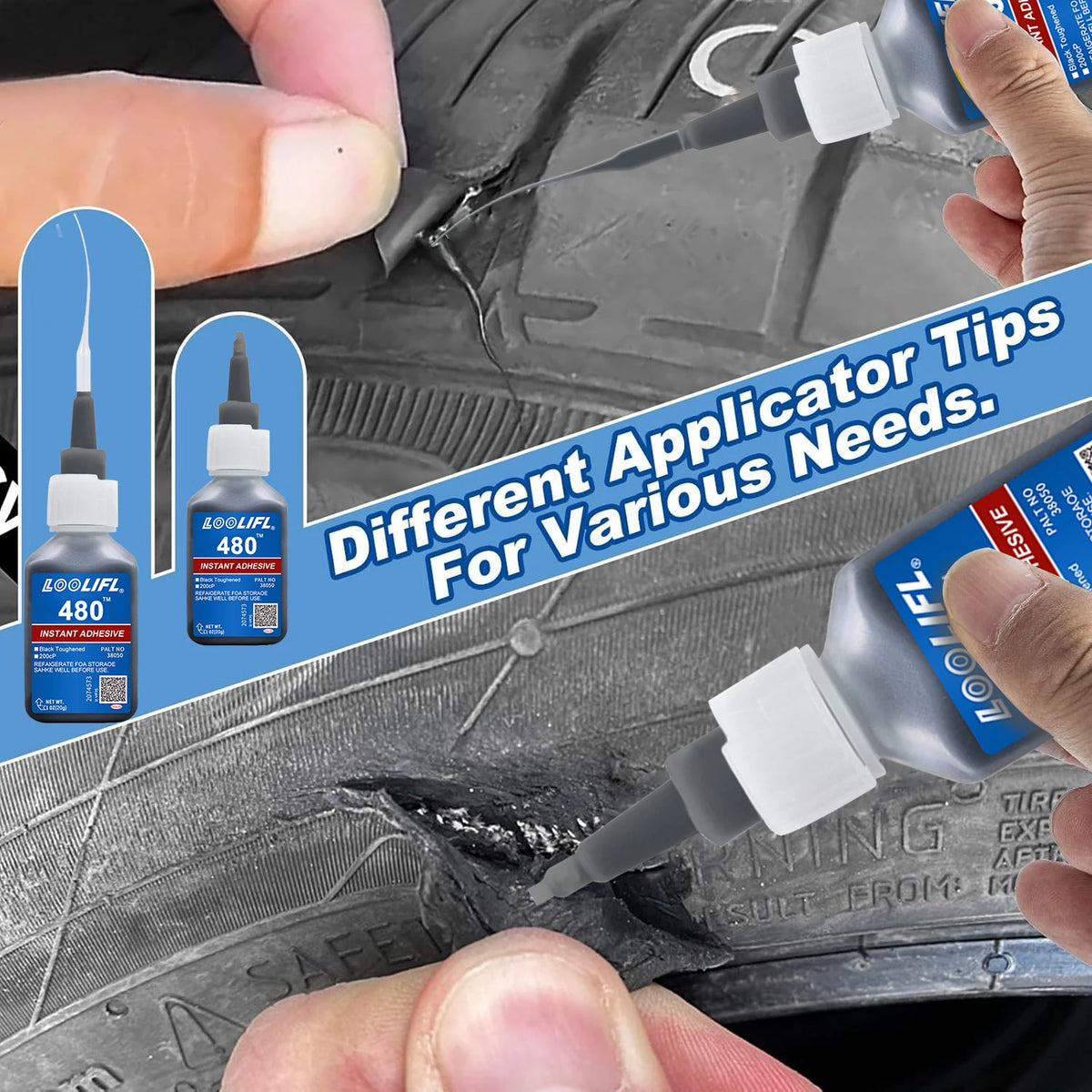 480 Black Rubber Glue Super Strong Adhesive for 10 Seconds, Used for Tire Repair, Black Object Repair and 'Black Integration'