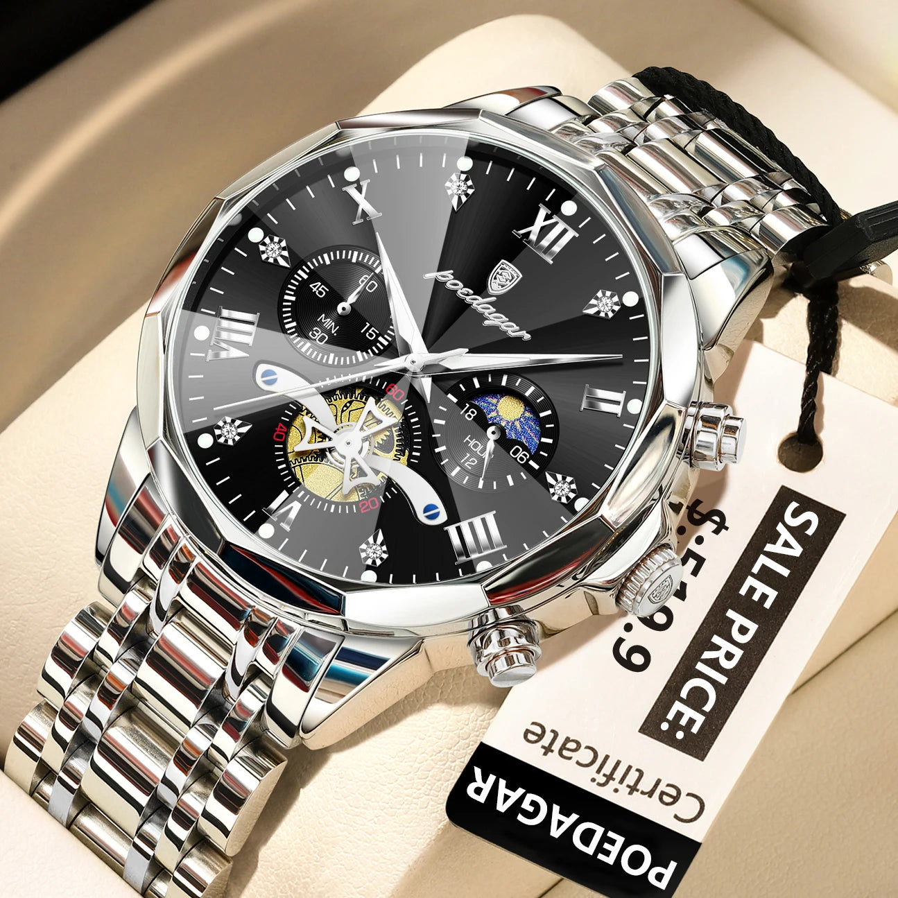POEDAGAR Luxury Men Watch Top Original Waterproof Luminous Chronograph Man Wristwatch Stainless Steel Quartz Men's Watches Re