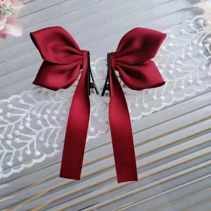 2pcs Sweet Bows Hair Clips Women White Ribbons Ponytails Clip Girls Cute Headwear Fashionable Korean Style Hairgrips Hairpins