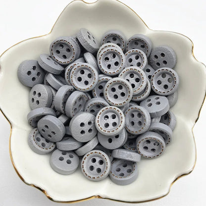 50pcs 10mm 4hole Mini Color Kids Buttons Wood Buttons Clothing Wedding Decoration Sewing Accessories - 61