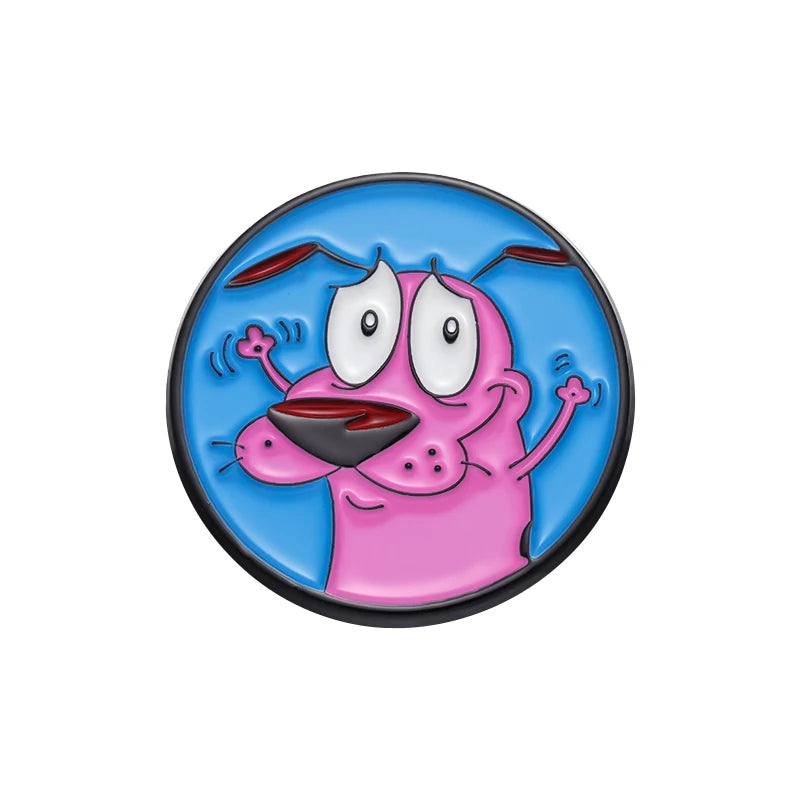 Cartoon Courage Cowardly Dog Brooch Enamel Pins Cute Pink Animal Dog Brooches Clothes Lapel Badges Jewelry Gift for Kids Frie
