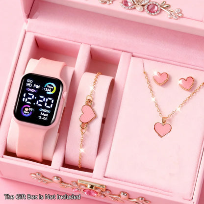 6-Piece Set of Fashion Electronic Watch Necklace Earrings Ring Set for Teenagers Boys and Girls, the Best Choice for Friend -