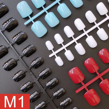 4 Sets/lot Mixed Colors False Nail Tips Short Full Cover Square Fake Nails Comfortable Multicolor Press On Nails Nail DIY - M