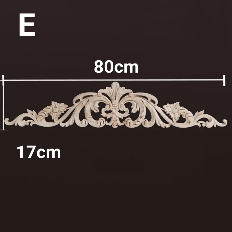 Wood Appliques and Onlays Natural Furniture Wall Door Woodcarving Decorative Long Flower Wooden Figurines Crafts Corner Frame