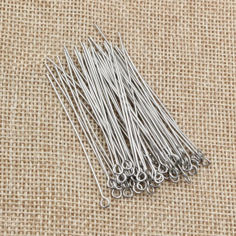 No Fade 100pcs/Lot 20 30 35 40 70 mm Stainless steel Eye Pins Findings Eye Head Pins For Jewelry Making DIY Supplies Accessor