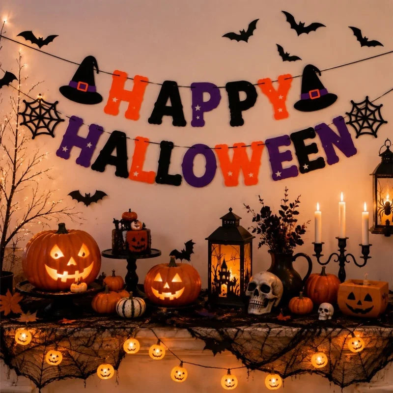 Halloween Felt Banner Garland Assorted Styles Hanging Bunting Flags for Party Home Wall Fireplace Mantel Decoration Supplies