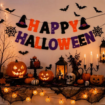 Halloween Felt Banner Garland Assorted Styles Hanging Bunting Flags for Party Home Wall Fireplace Mantel Decoration Supplies
