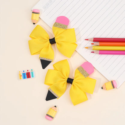 2Pcs Pencil Bow Hair Clips Cute Hairpins Kawaii Back To School Barrette For Girls Children Kids Headdress Headwear Accessorie
