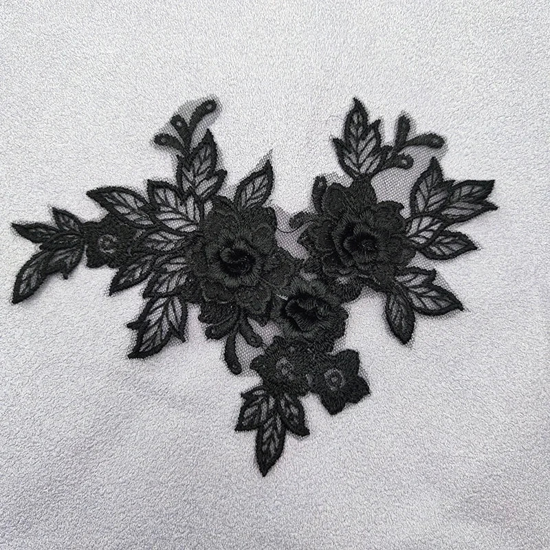 Lace Applique Sew on Patch Fabric 1Pair Embroidery Flower Exquisite Trim Patches Crafts Stickers Bag Gown Decoration Wholesal
