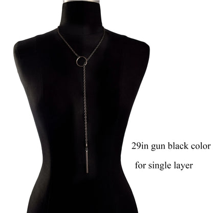Minimalist Bar Lariat Necklace Twist Wrap Slip Chain Choker Toggle Necklace Layering Statement Goth Punk Jewelry - 29in gun b