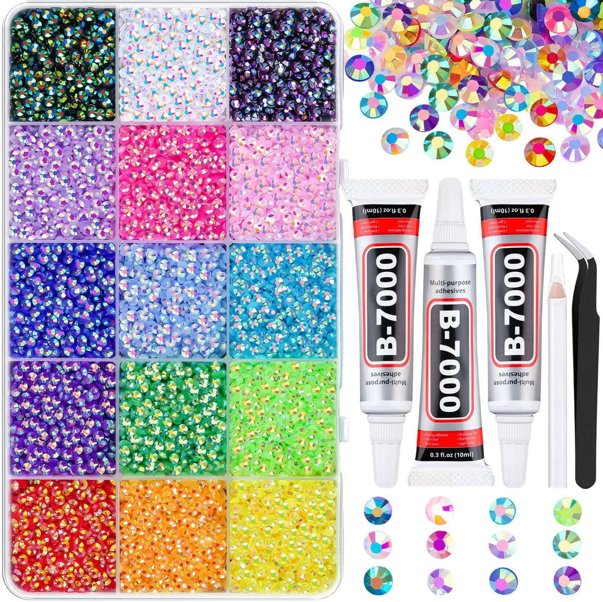 Resin Rhinestone Bedazzling Kit 3mm Small, Jelly Rhinestone Kit for Bedazzling Flatback Gems, for Clothes Nail Book Diy - 15 