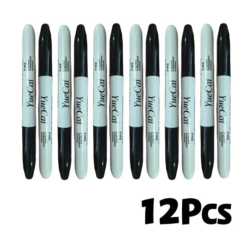12pcs Black Permanent Marker Pens, Fine Tip, Waterproof, Quick Drying