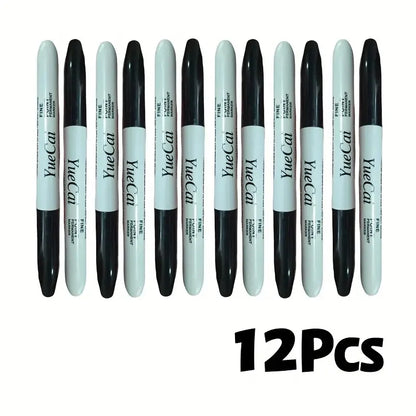 12pcs Black Permanent Marker Pens, Fine Tip, Waterproof, Quick Drying