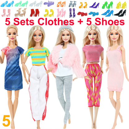 10 Pcs/Set Fashion Outfits 30cm Doll Shirt Pants Dress Shoes 11.5 Inch Doll Clothes Dollhouse 11.8" 1/6 Doll Accessories Toy