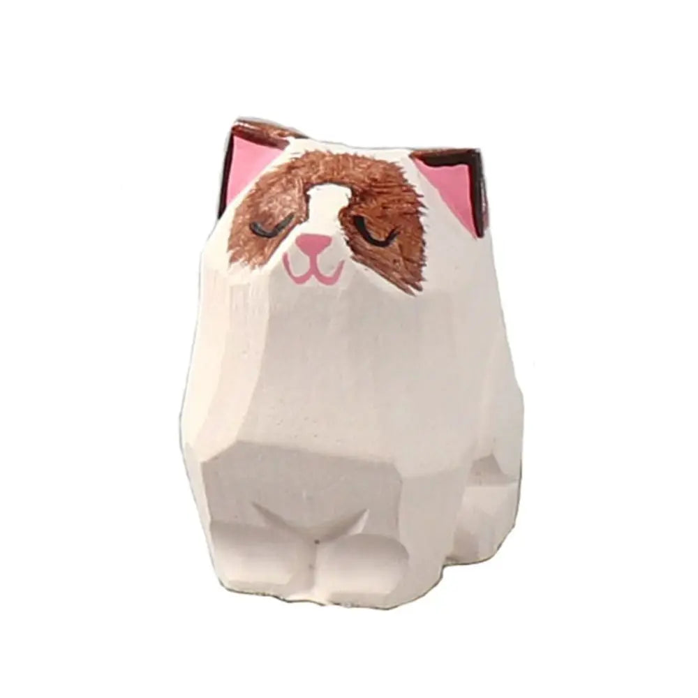 Creative Cartoon Animal Wood Bear Figurine Wooden Carved Desktop Knick-knack Sculpture Kids Toy Carving Cat Statue - cat 4