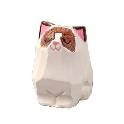 Creative Cartoon Animal Wood Bear Figurine Wooden Carved Desktop Knick-knack Sculpture Kids Toy Carving Cat Statue - cat 4
