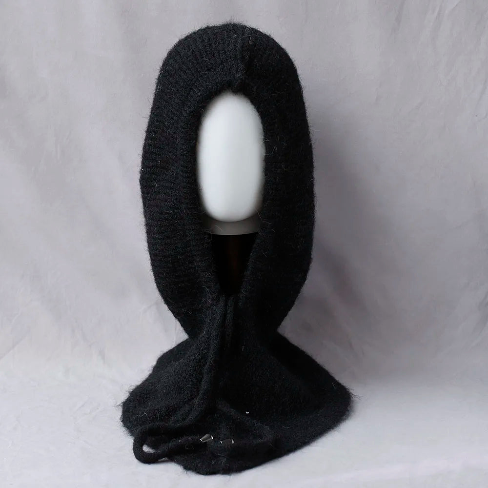 Unisex 100%Wool Knitted Balaclava Winter Ear Face Neck Protect One-Piece Scarf Hat Soft Warm Hooded Beanies Twist False Colla