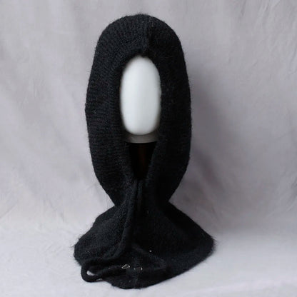 Unisex 100%Wool Knitted Balaclava Winter Ear Face Neck Protect One-Piece Scarf Hat Soft Warm Hooded Beanies Twist False Colla