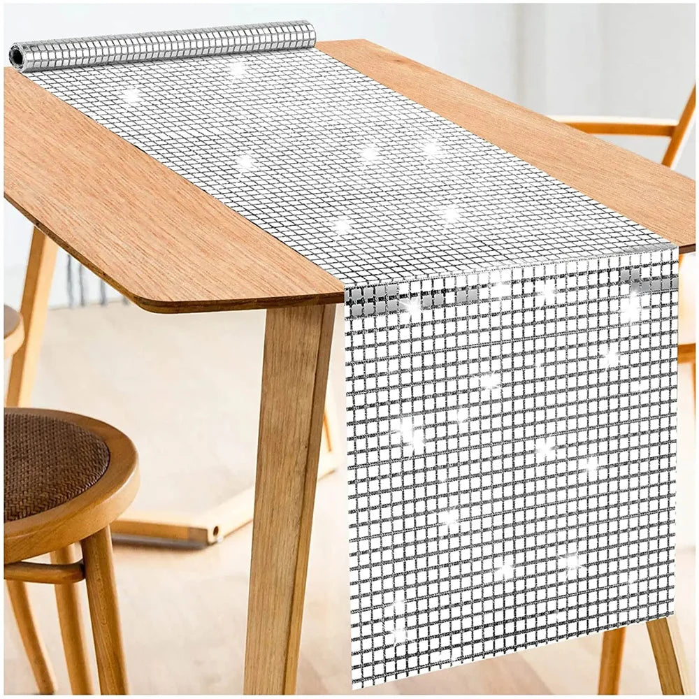 Glitter Sequin Disco Table Runner 33*180cm Mirror Gold/Silver Foil Metallic Dining Table Decoration For Wedding Party Birthda