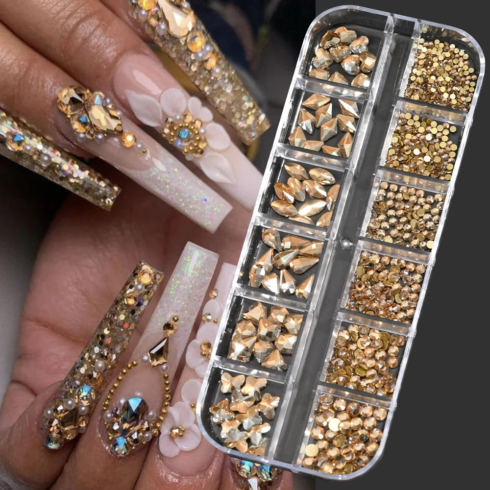 100/50cm Long Luxury Crystal Chain Nail Charms 1.5/2mm Shinying Clear/AB Diamond Nail Art Metal Steel French Manicure Crystal