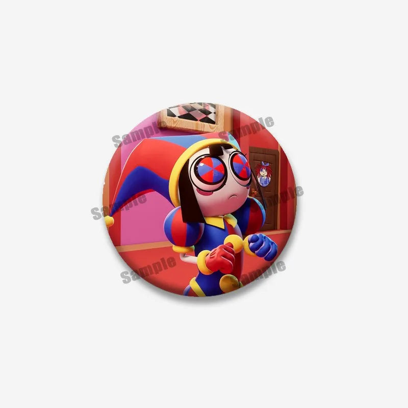 Creative Funny P-Pomni Enamel Pins Cute Cartoon Character Round Brooch DIY Backpack Jacket Collar Badge Jewelry Gifts for Fri