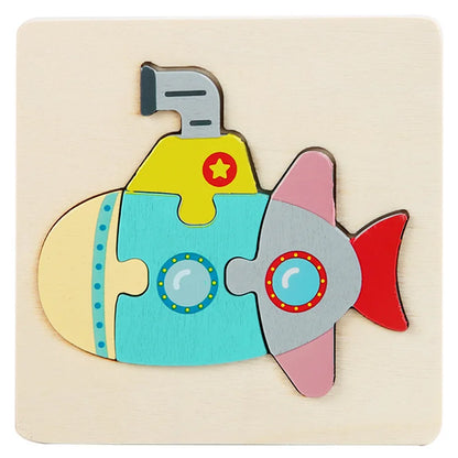 Kids Wooden Toys 3D Wood Puzzle Cartoon Animals Cognitive Jigsaw Puzzle Early Learning Educational Toys For Children Gift - S