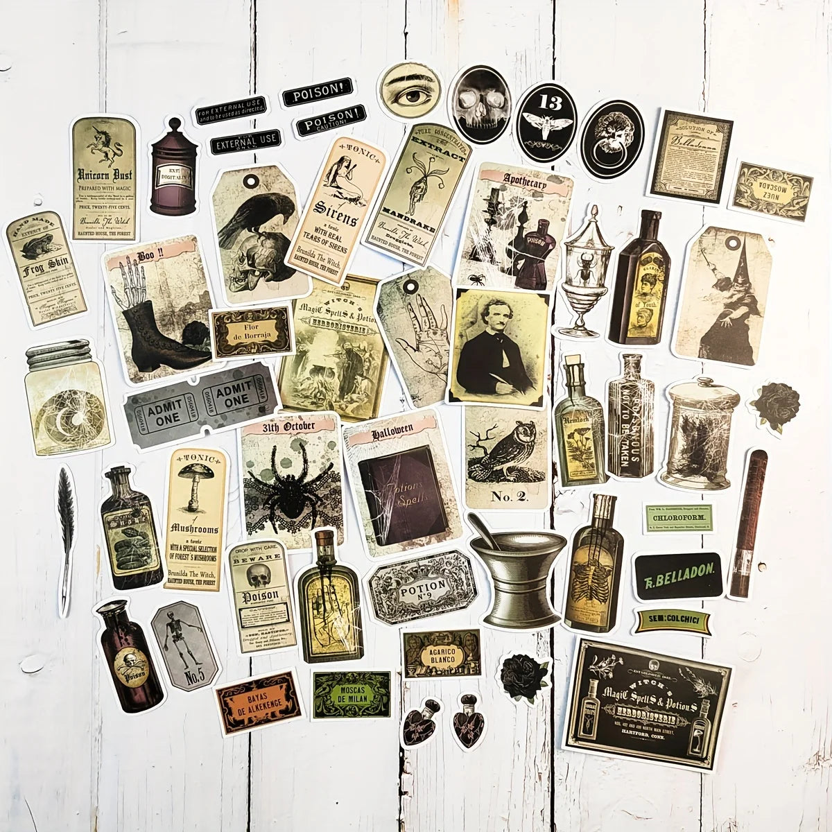 50PCS/Pack Vintage Potion Bottle Labels Stickers Retro Horror Gothic Stickers For Suitcase Scrapbooking Laptop Decorative