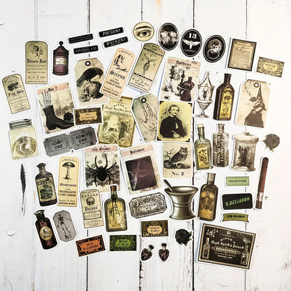 50PCS/Pack Vintage Potion Bottle Labels Stickers Retro Horror Gothic Stickers For Suitcase Scrapbooking Laptop Decorative