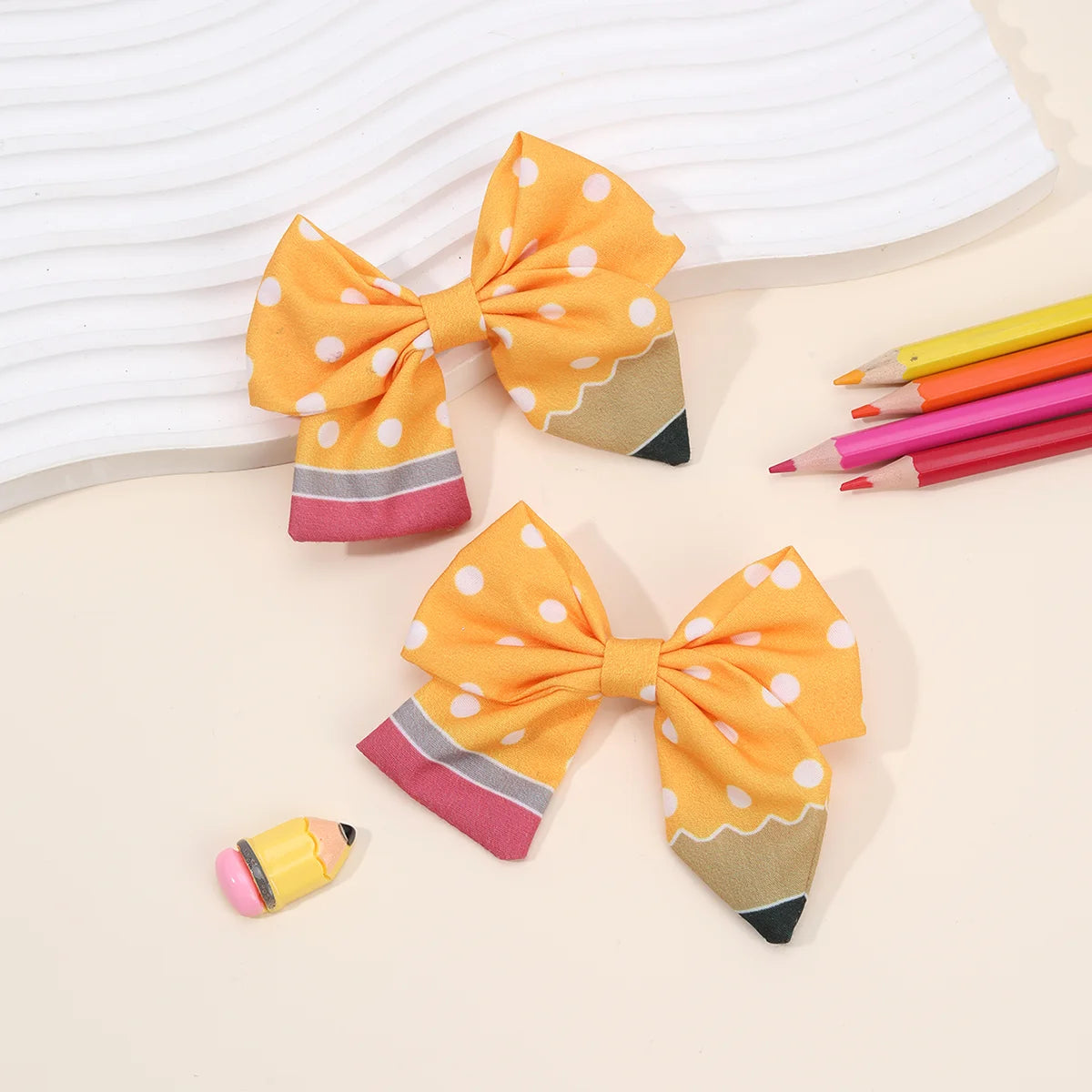 2Pcs Pencil Bow Hair Clips Cute Hairpins Kawaii Back To School Barrette For Girls Children Kids Headdress Headwear Accessorie