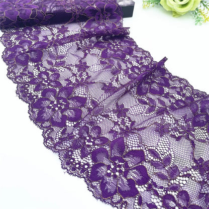 3y/lot Width 17.50cm Dark Purple Gold Elastic Stretch Lace For Skirt Hem Underwear Sewing Craft DIY Apparel Fabrics Material