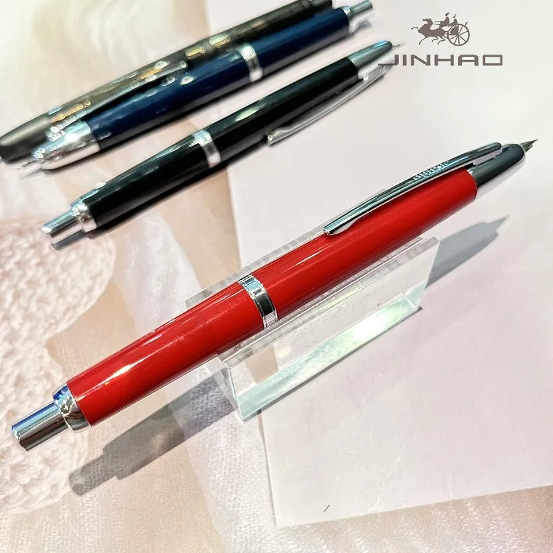 Jinhao 20 Press Retractable Fountain Pen EF/F Nib with Converter Resin Writing Gift Pen - Red / F
