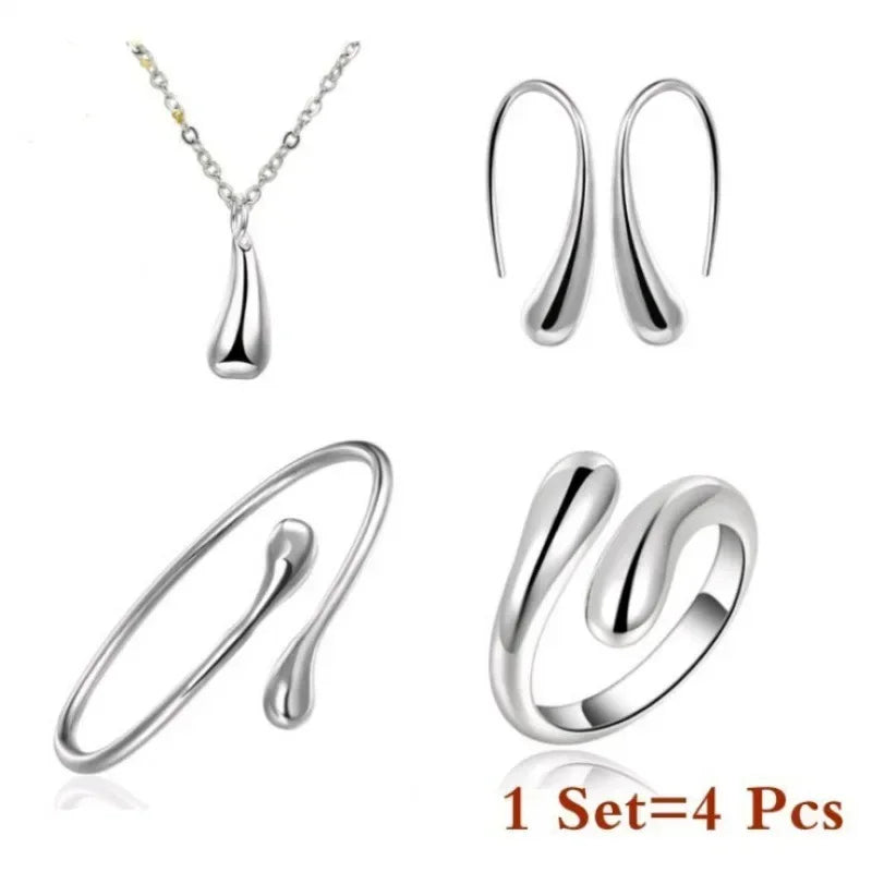 4PC Simple Ring Necklace Bracelet Earrings Four-piece Set Suitable for Engagement Jewelry Fashion Teardrop Jewelry Set for Wo