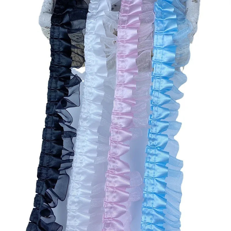 1 Meter 3.8CM Wide Double Layers Organza Satin Pleated Lace Ribbon Lolita Bags Decorative Fabric Ruffle Trim DIY Ita Bag Deco