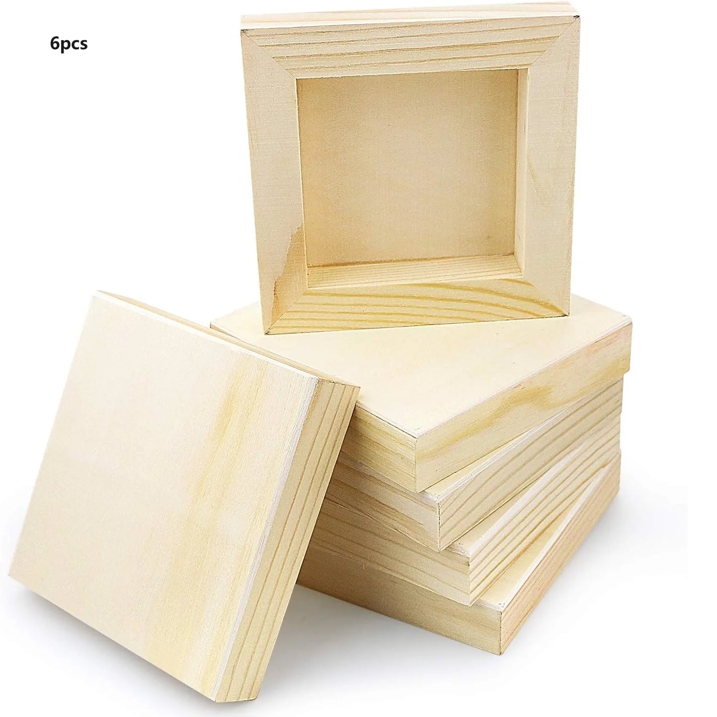 6Pcs Unfinished Square Wood Panels,4x4"/10x10cm,Blank Wooden Canvas Cradled Painting Boards for Drawing,Wood Burning DIY Arts