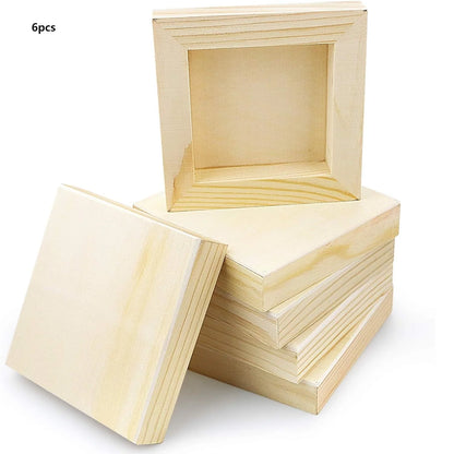 6Pcs Unfinished Square Wood Panels,4x4"/10x10cm,Blank Wooden Canvas Cradled Painting Boards for Drawing,Wood Burning DIY Arts