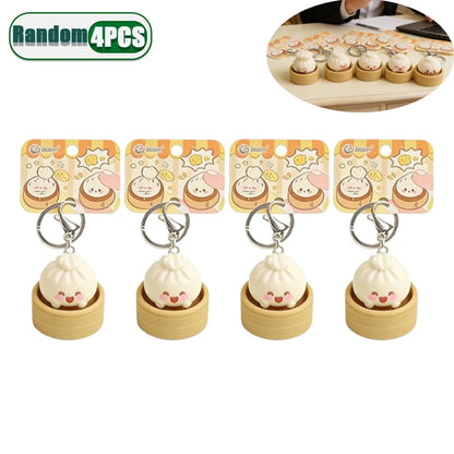 1-8PCS Cute Steamed Bun Squeeze Keychain Realistic Dimsum Design Soft Slow Rebound Decompression Fidget Stress Relief Toy