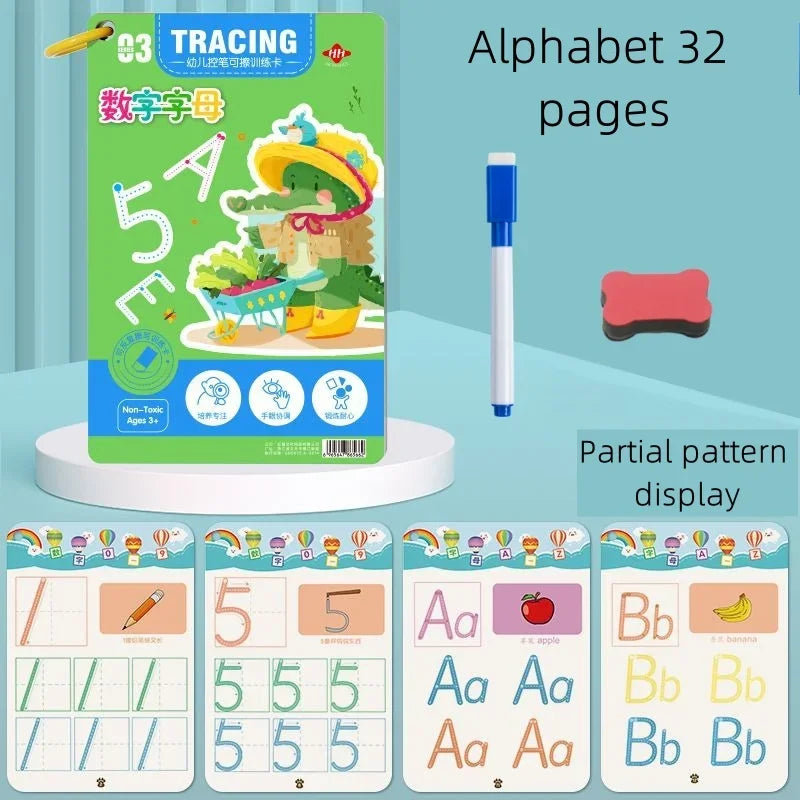 Magical Montessori Tracing Workbook Reusable Pen Control and Tracing Book for Kids Calligraphy and Drawing Educational Toys -