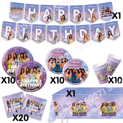 K-Katseye Birthday Decoration Kpop Girl Group Napkin Balloon Cup Plate Tablecloth Banner For Girls Festival Party Fans Gift -