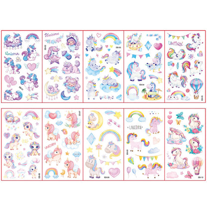 10 Sheets/Pack Kids Cartoon Unicorn Tattoo Sticker for Children's Arm Hands Body Cute Temporary Fake Tatoo - style 3
