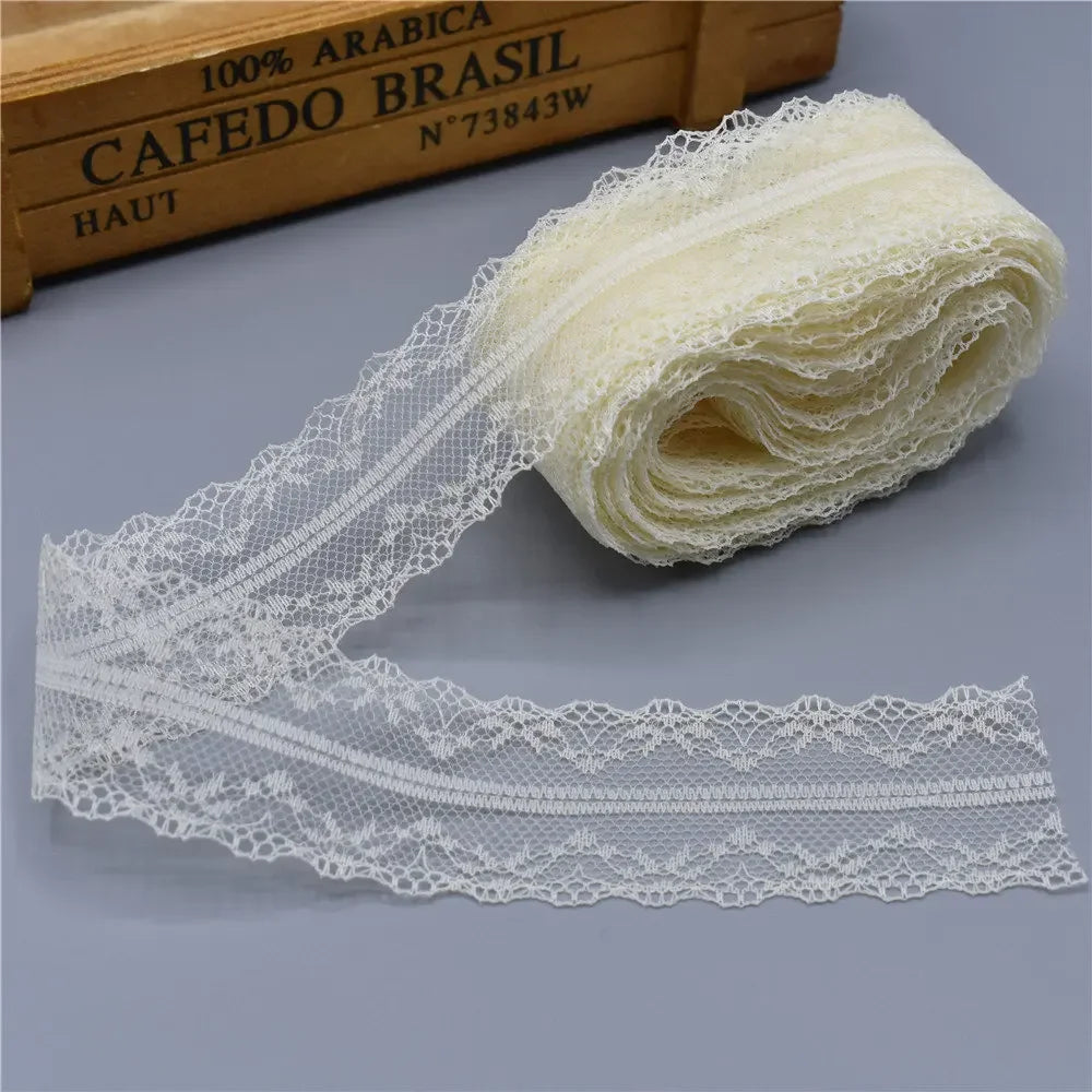10Yards Lace Ribbon 40mm Wide White African Lace Fabric for Sewing Clothes Embroidered Lace for Crafts Trim Underwear Diy Tul