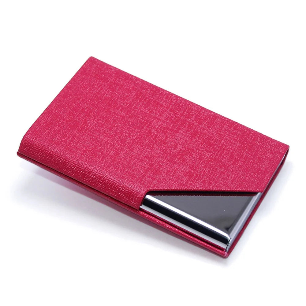 Metal Business Card Holder - Waterproof PU Leather Stainless Steel Card Case for Men and Women - red