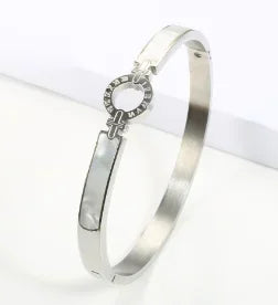 Stainless Steel With Zirconia Bracelet Bangle Simple Jewelry - B20 Silver