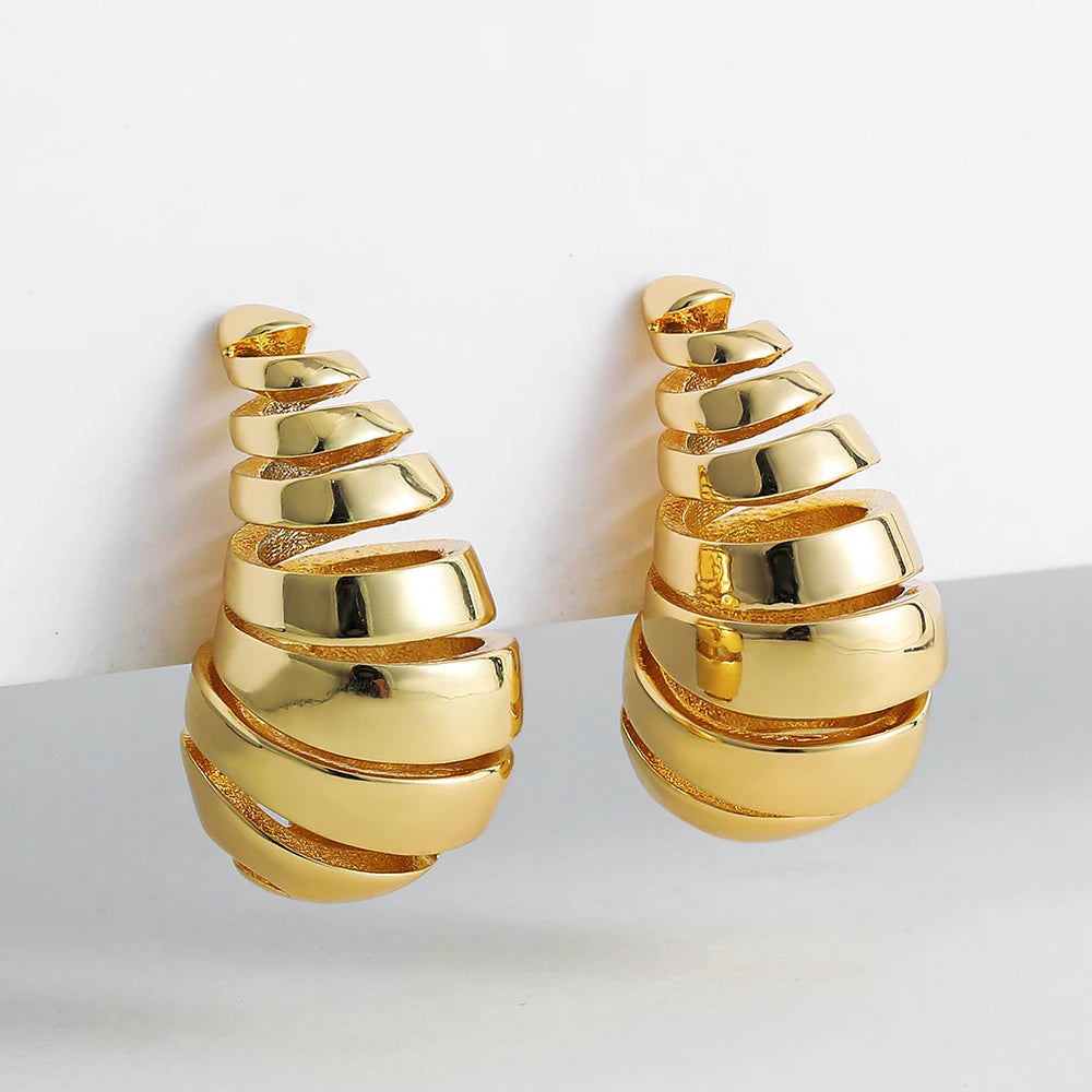 Vintage Chunky Dome Drop Earrings For Women Gold Plated Stainless Steel Thick Teardrop Earring Statement Wedding Jewelry Gift