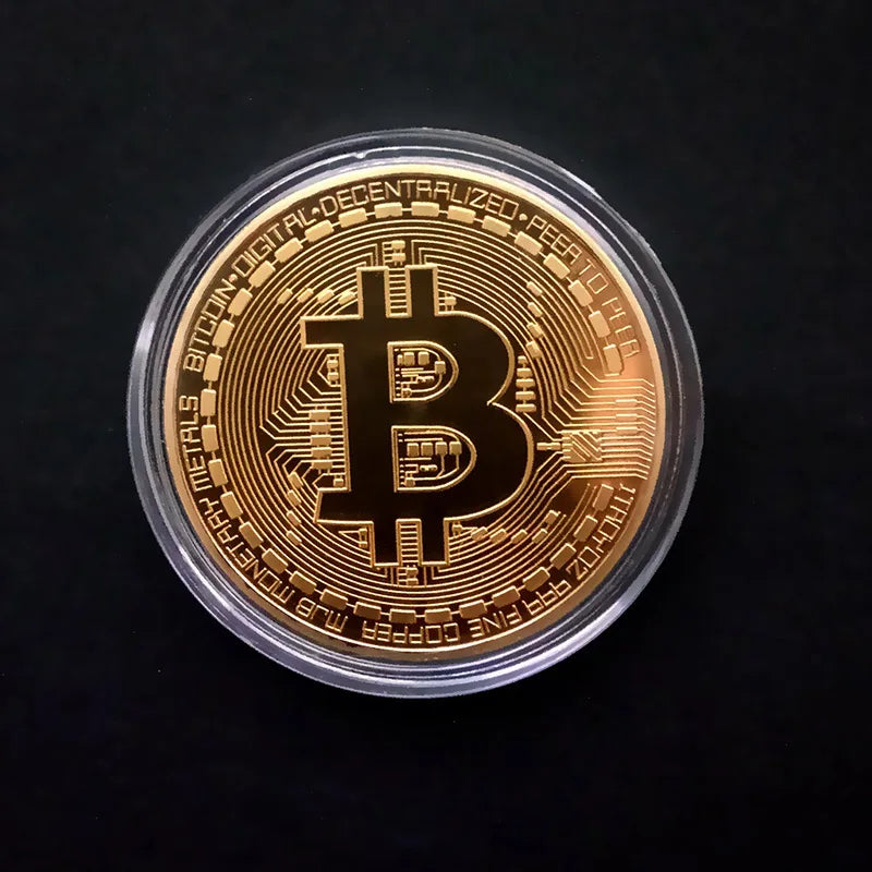 Gold Plated Bitcoin Coin Collectible Art Collection Gift Physical Commemorative Casascius Bit BTC Metal Antique Imitation - G