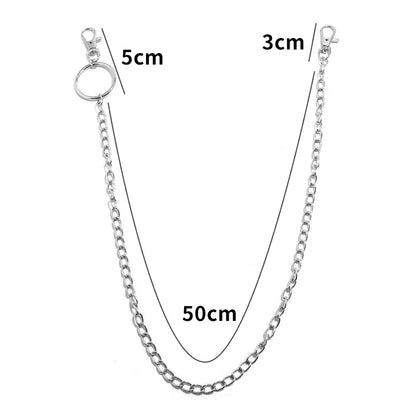 Metal Belt Chain HipHop Rock Punk Hook Trousers Pant Waist Link Metal Wallet Chain Keychain Ring Clip Keyring Jewelry - A