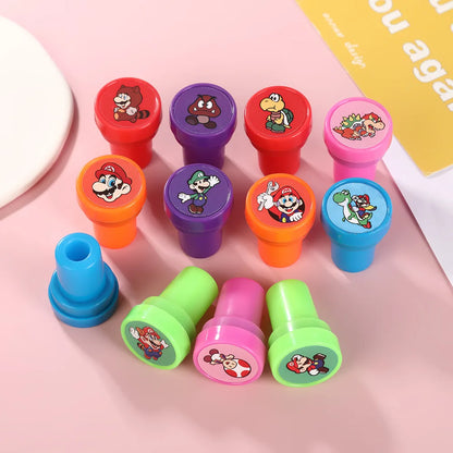 12PCS Super Marios Stamps for Kids Anime Action Figures Signet Teacher Stamp Reward Kids Accessory Children Classic Toys Gift
