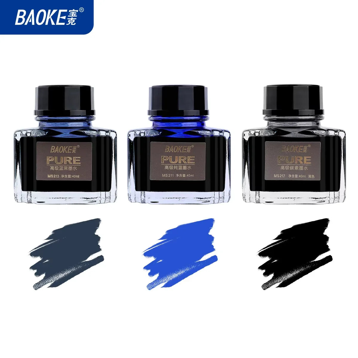 BAOKE 40ml Fountain Pen Ink Bottle Pigment Pure Pen Ink - 3 mix