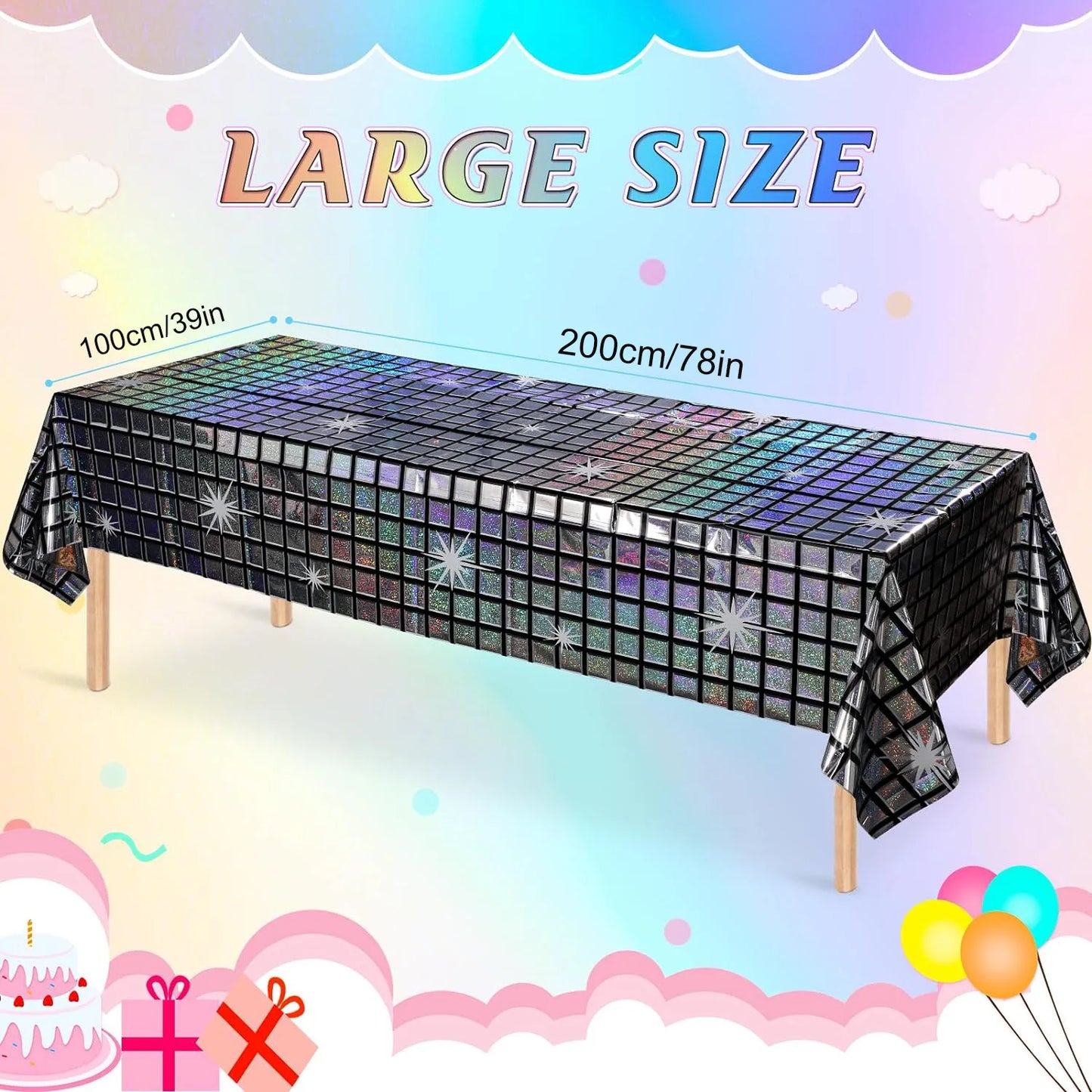 Disco Iridescent Shiny Laser Tablecloth 70s 80s Disco Party Disposable Rectangle Table Cover Vintage Bar Disco Party Decorati